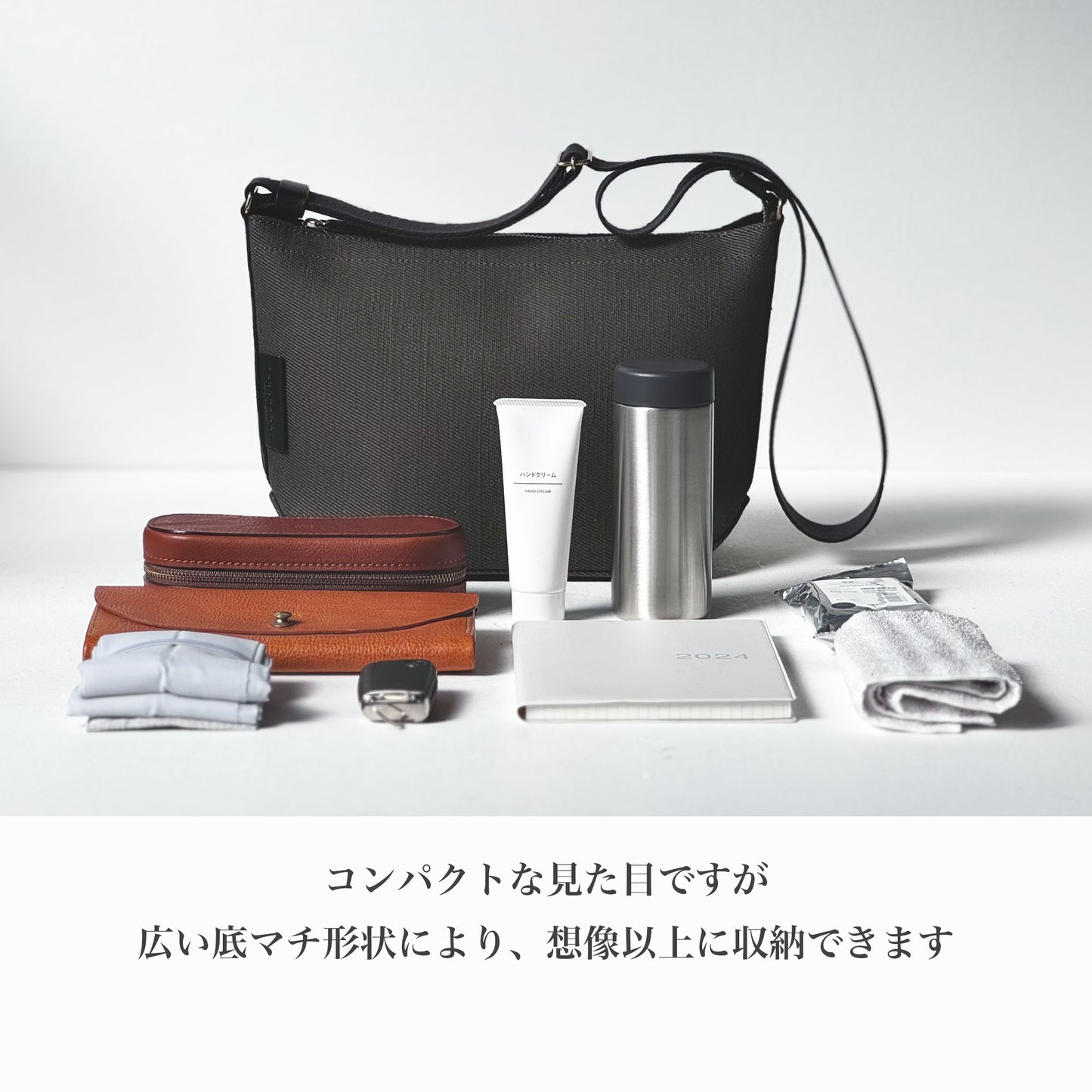 綿麻帆布のショルダーバッグS <ブラック black>