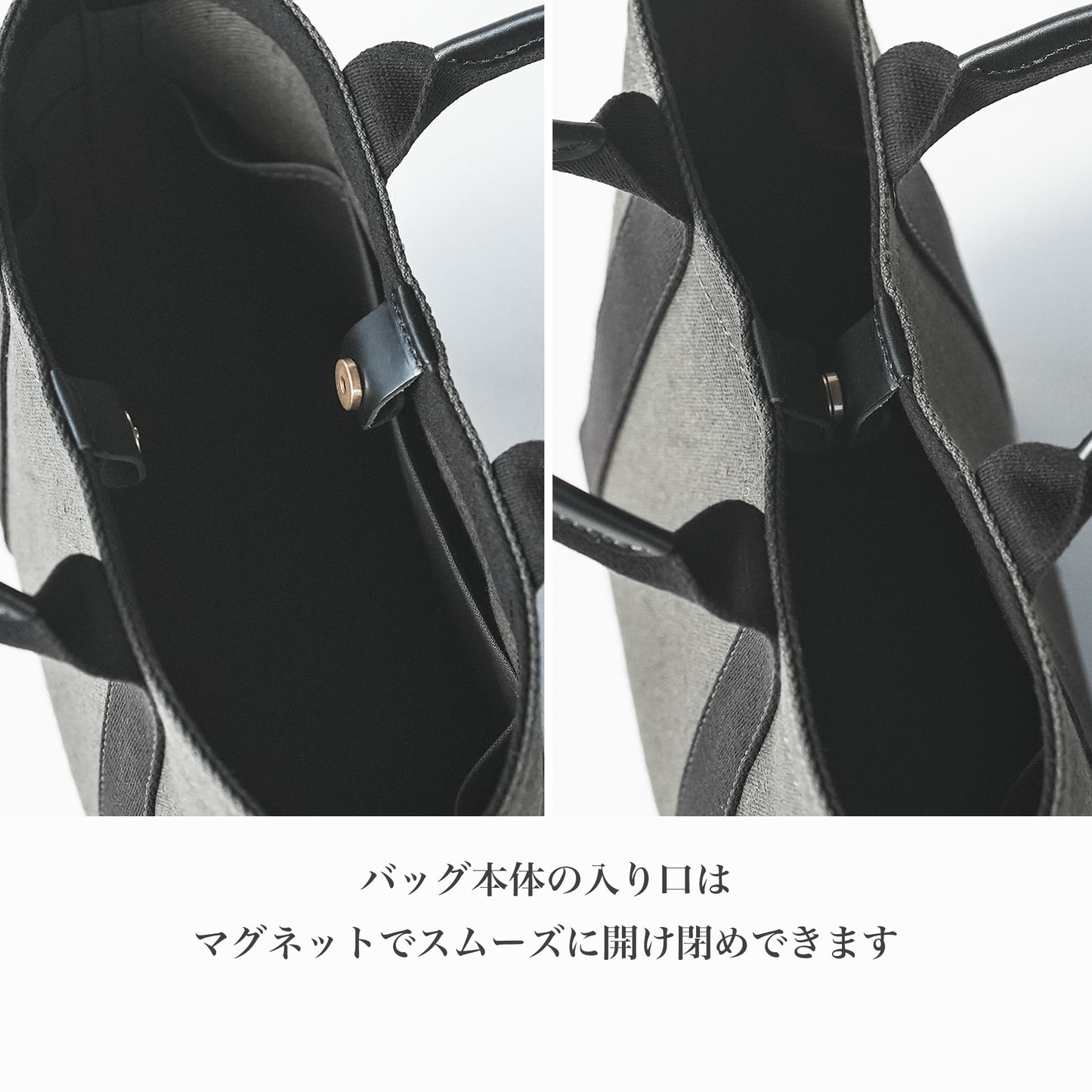 倉敷の綿麻帆布とヌメ革で仕立てた 丈夫で軽量なトートM <カーキ khaki>