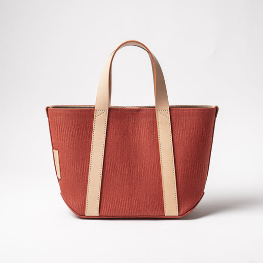 レザーハンドル 倉敷の綿麻帆布とヌメ革で仕立てた 丈夫な軽量トートS <テラコッタ terra cotta>