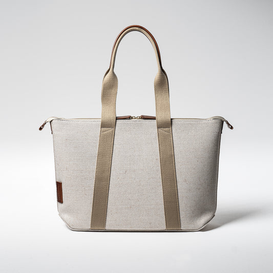 倉敷の綿麻帆布とヌメ革で仕立てた 丈夫で軽量なトートA4 <生成り ecru>