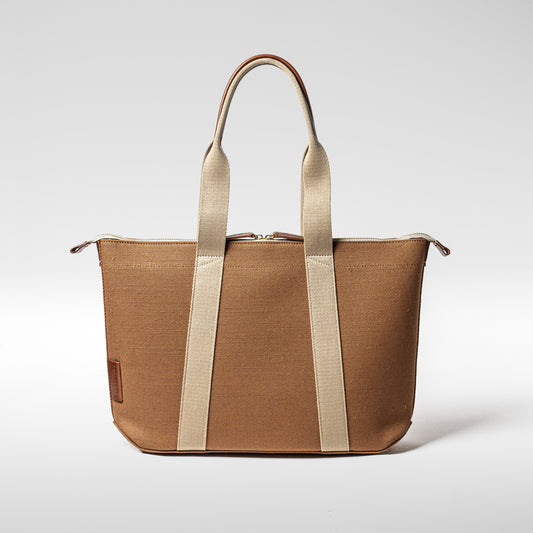 倉敷の綿麻帆布とヌメ革で仕立てた 丈夫で軽量なトートA4 <キャメル camel>