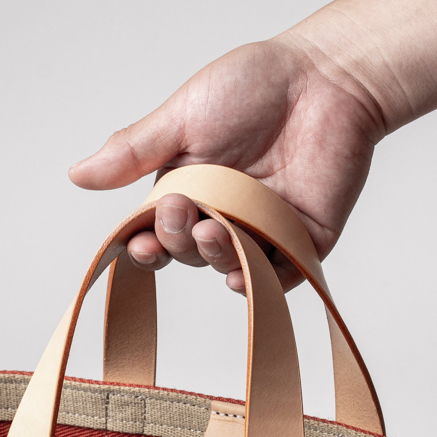 レザーハンドル 倉敷の綿麻帆布とヌメ革で仕立てた 丈夫な軽量トートS <テラコッタ terra cotta>