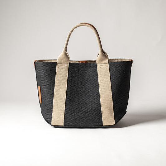 【秋冬限定カラー】倉敷の綿麻帆布とヌメ革で仕立てた 丈夫で軽量なトートS <ブラック×ベージュ>