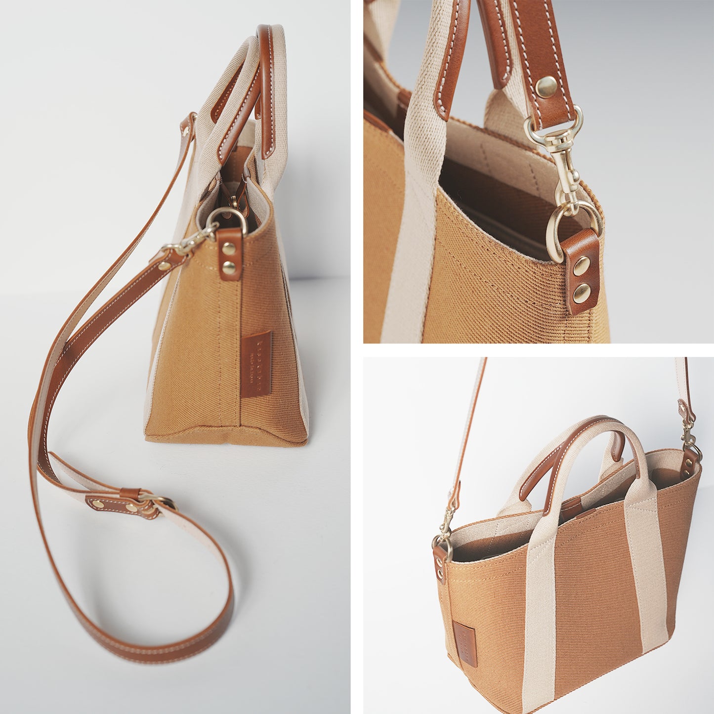 倉敷の綿麻帆布とヌメ革で仕立てた 丈夫で軽量なトートS <生成り ecru>