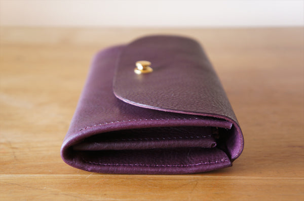 一枚革で仕立てた長財布 パープル (ラッピング無料) ギフト