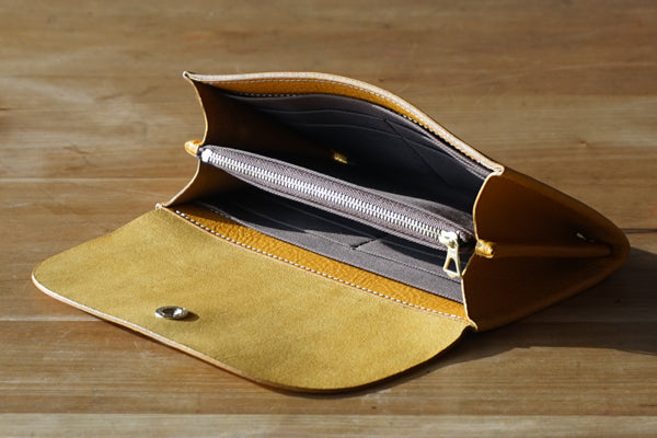 一枚革で仕立てた長財布 イエロー (ラッピング無料) ギフト