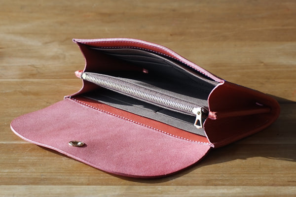 一枚革で仕立てた長財布 ピンク (ラッピング無料) ギフト
