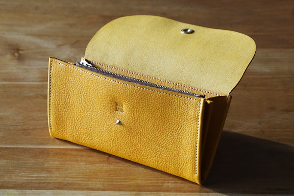 一枚革で仕立てた長財布 イエロー (ラッピング無料) ギフト