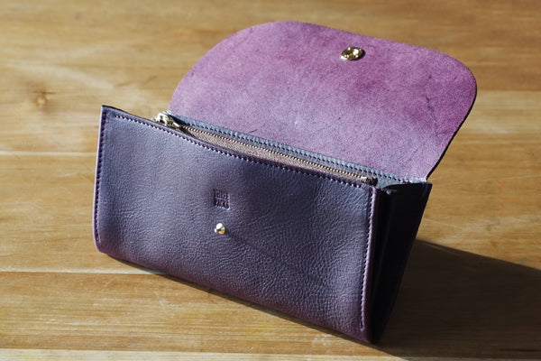 一枚革で仕立てた長財布 パープル (ラッピング無料) ギフト