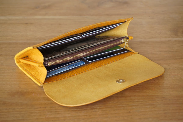 一枚革で仕立てた長財布 イエロー (ラッピング無料) ギフト