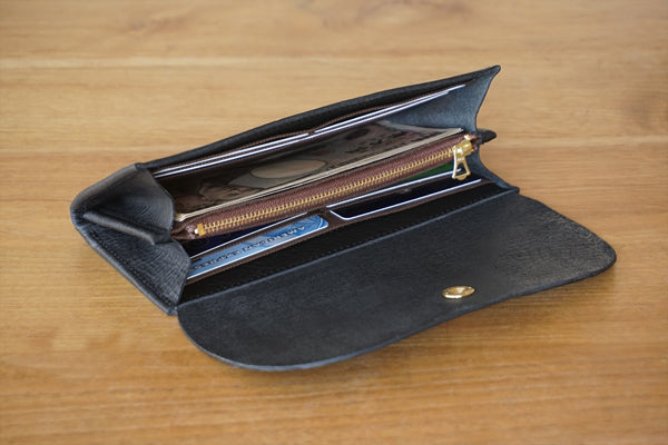 一枚革で仕立てた長財布 ブラック(ラッピング無料) ギフト
