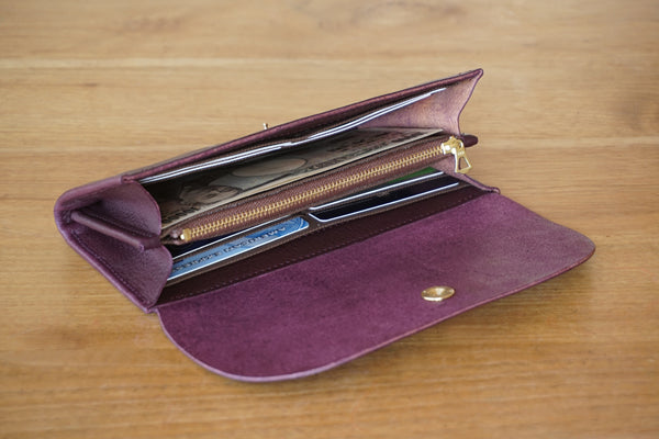 一枚革で仕立てた長財布 パープル (ラッピング無料) ギフト