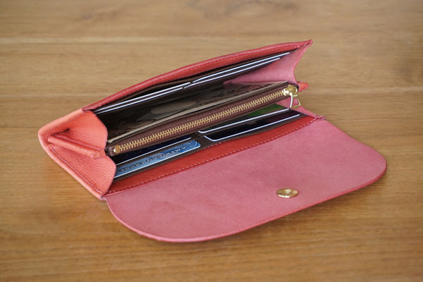 一枚革で仕立てた長財布 ピンク (ラッピング無料) ギフト