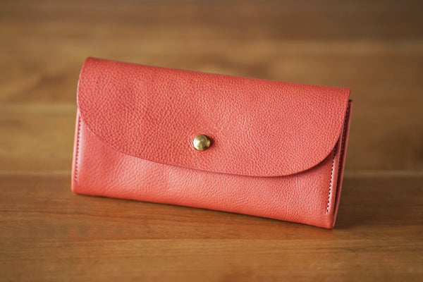 一枚革で仕立てた長財布 ピンク (ラッピング無料) ギフト