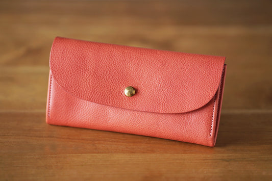 一枚革で仕立てた長財布 ピンク (ラッピング無料) ギフト