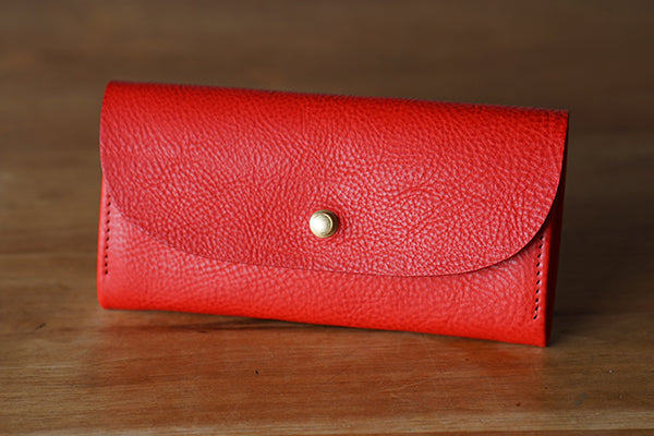 一枚革で仕立てた長財布 レッド(ラッピング無料) ギフト