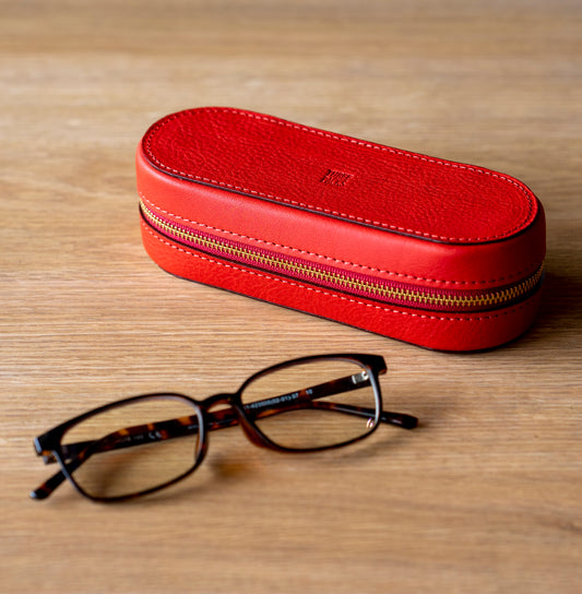 上質な本革メガネケース レッド