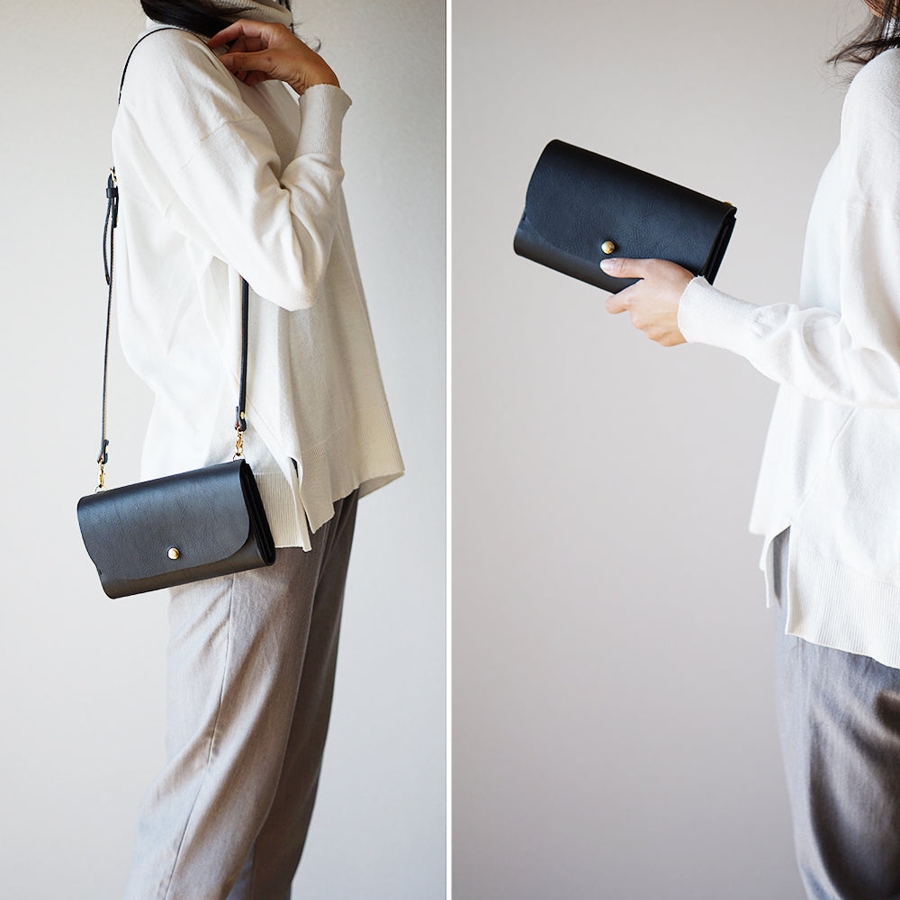 本革のお財布ポシェット ブラック