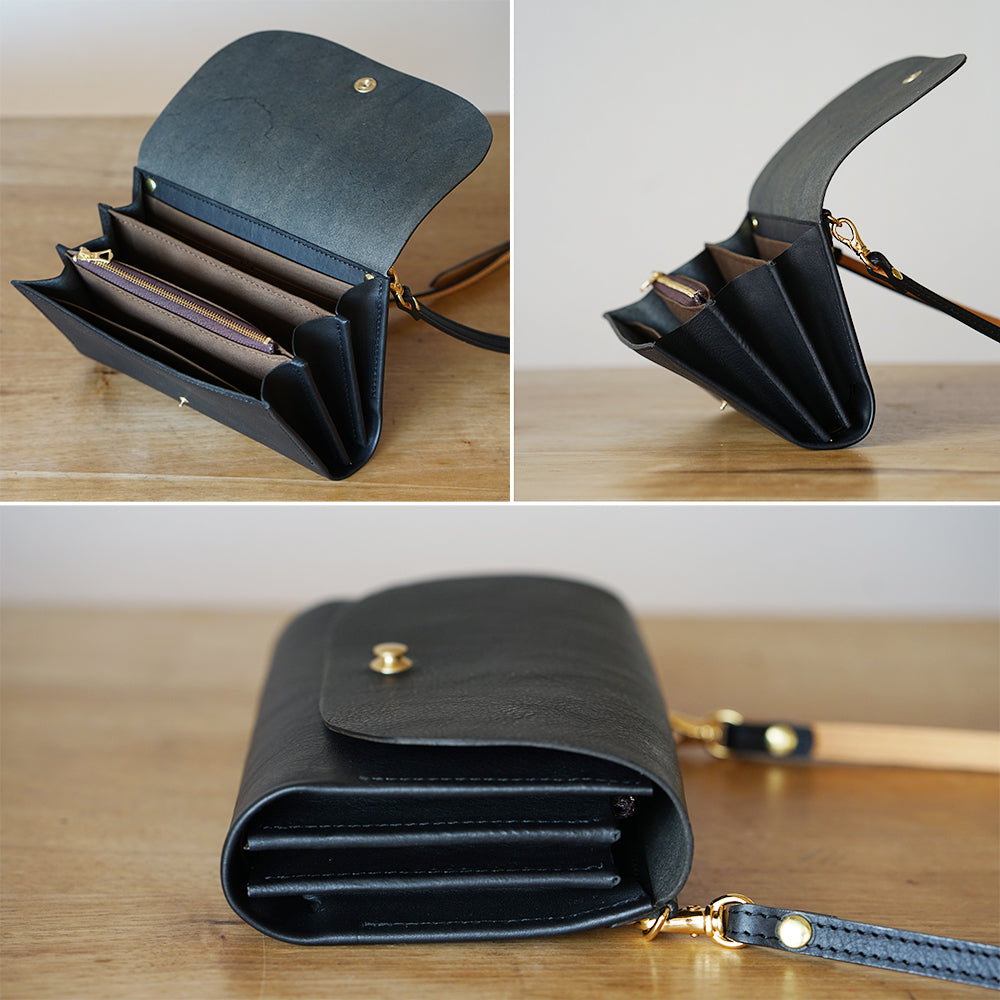 本革のお財布ポシェット ブラック