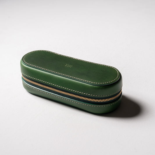【革の宝箱】大切な眼鏡を守る、凛としたフォルム。イタリア革の立体メガネケース ＜グリーン＞