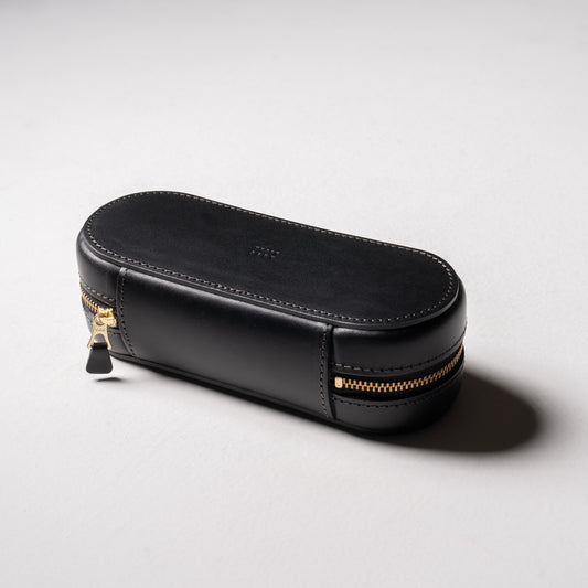 【革の宝箱】大切な眼鏡を守る、凛としたフォルム。イタリア革の立体メガネケース ＜ブラック＞