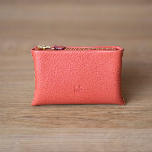 ジグザグ手縫いのミニ財布 (オールドピンク)